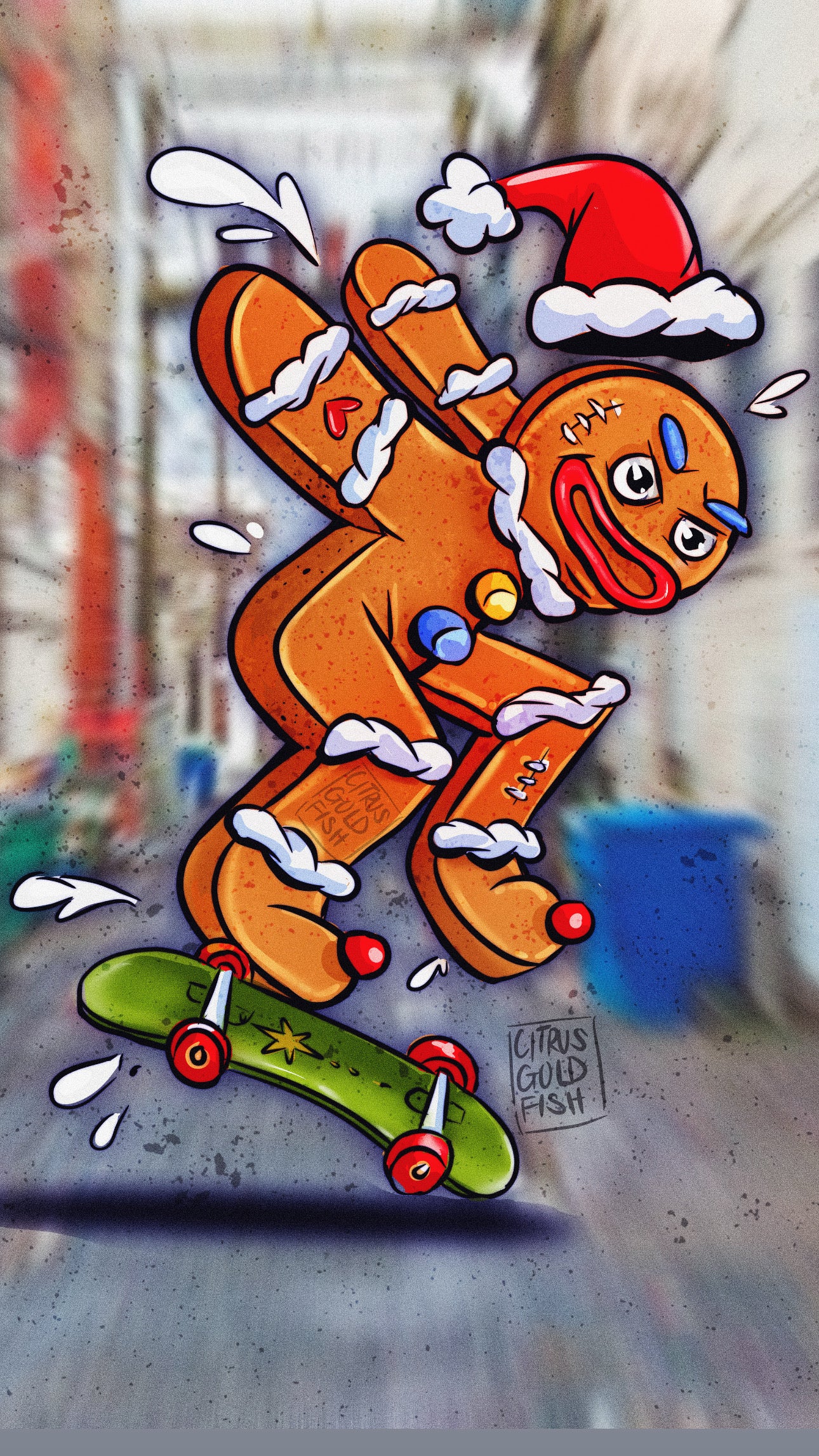 Skateboarding Gingerbread Sticker 3"vinyl sticker