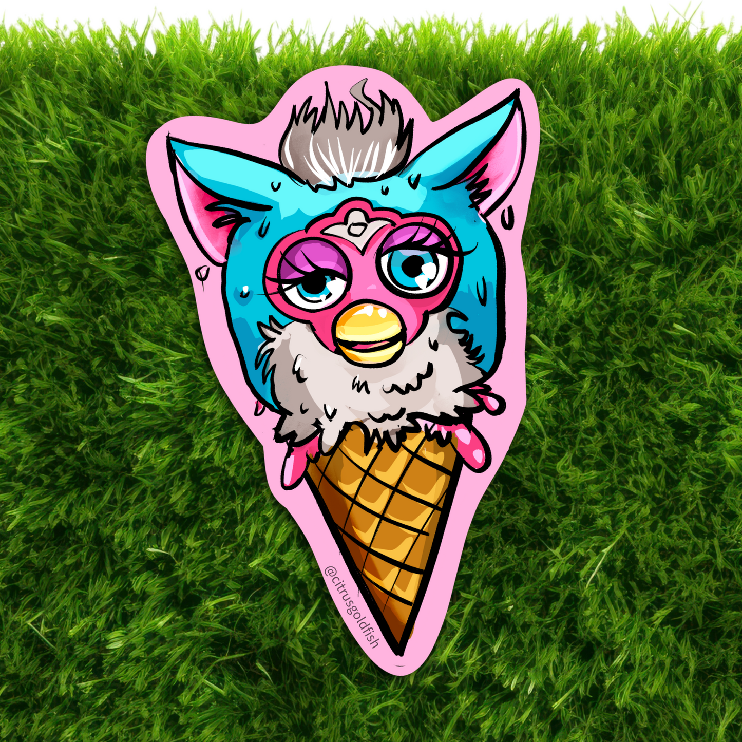 Tired Furby ice cream cone- 3" vinyl sticker