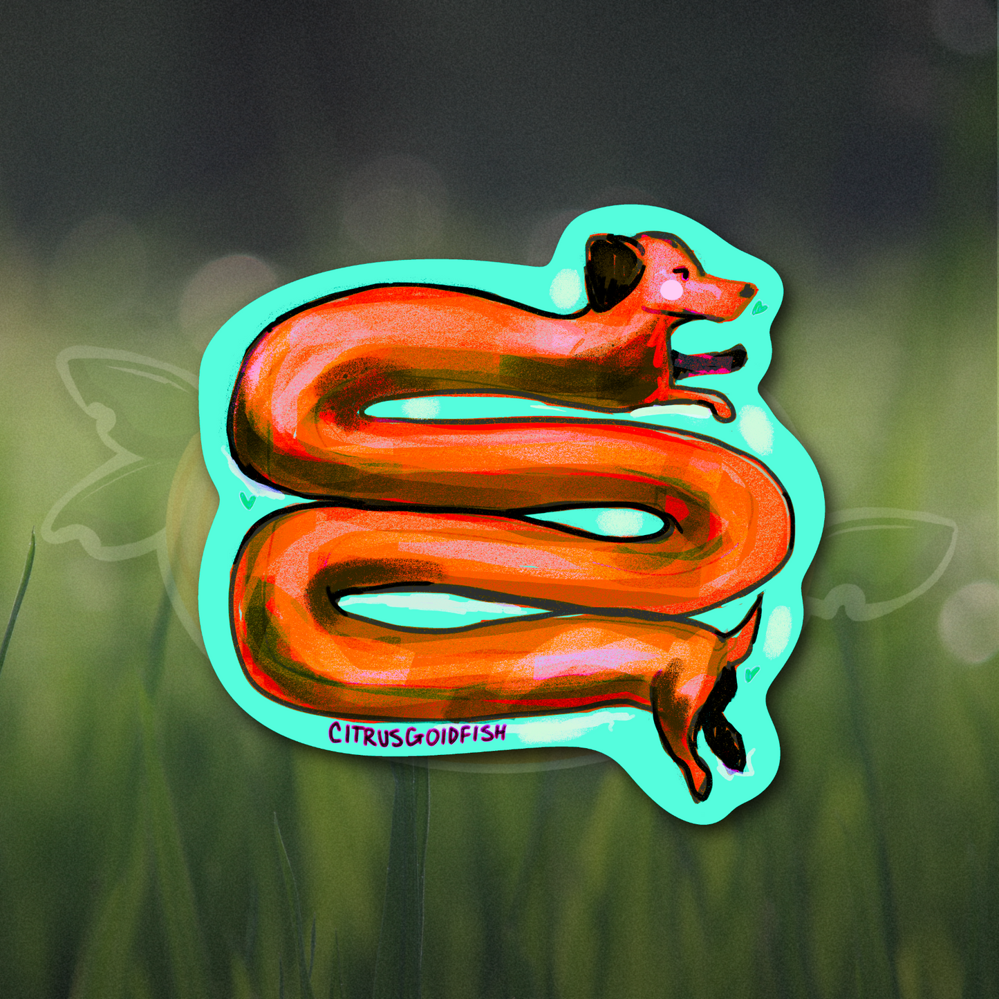 Twisted Weiner Dog 3" Vinyl Sticker Blue or Red