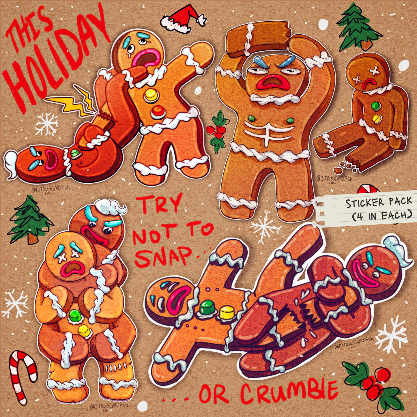 Gingerbread Jiu-Jitsu Sticker pack (4 in each pack!)