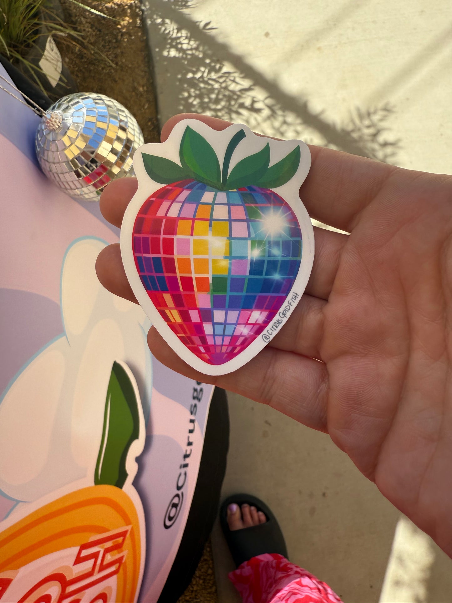 Strawberry Disco 3” vinyl sticker with glitter option