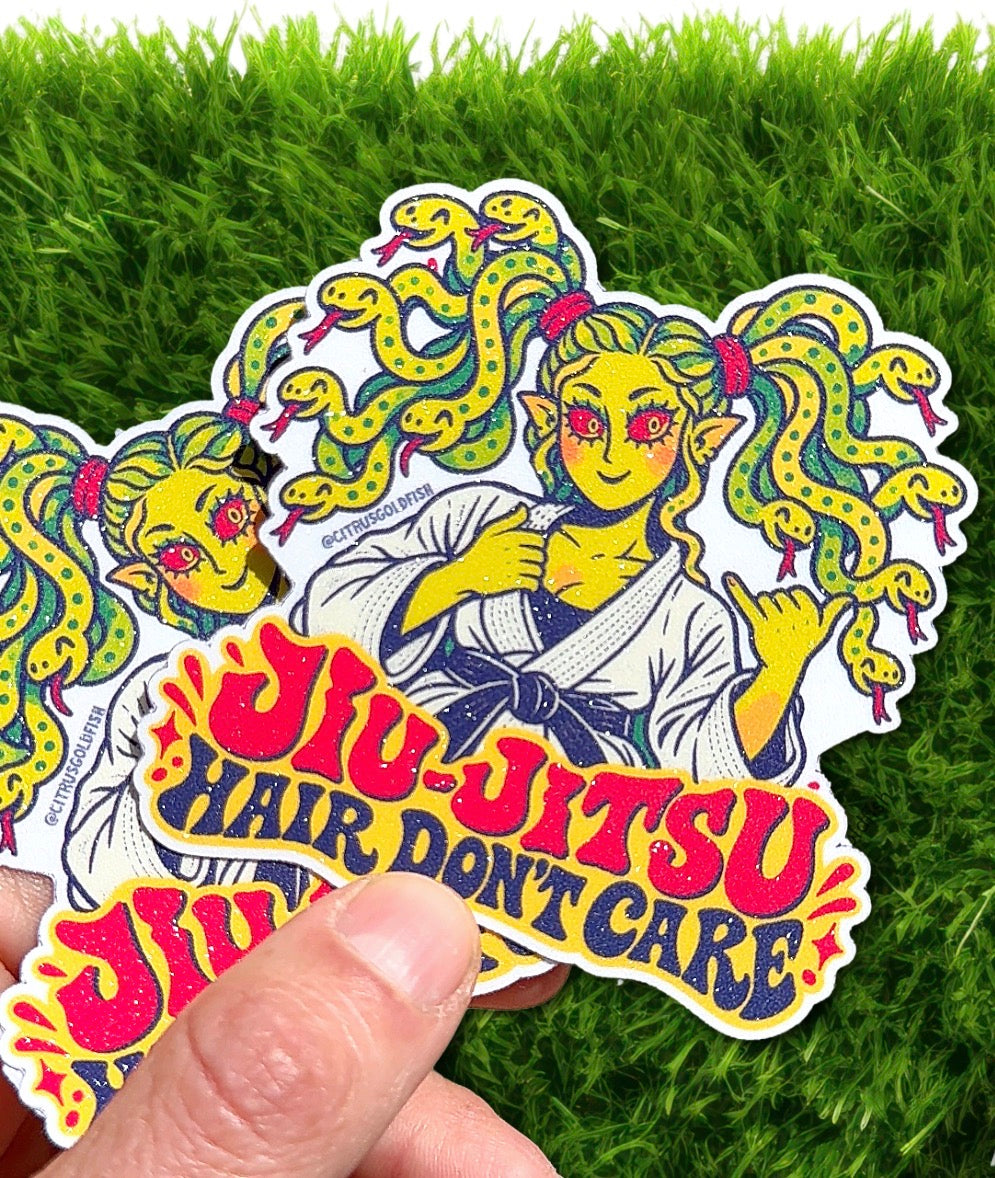Medusa Jiu-Jitsu Hair Don’t Care- vinyl Glitter sticker 3”
