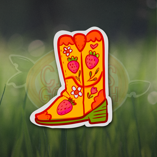 Strawberry Cowboy Boots 3" Vinyl Sticker
