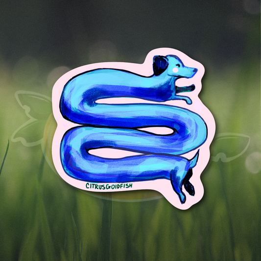 Twisted Weiner Dog 3" Vinyl Sticker Blue or Red