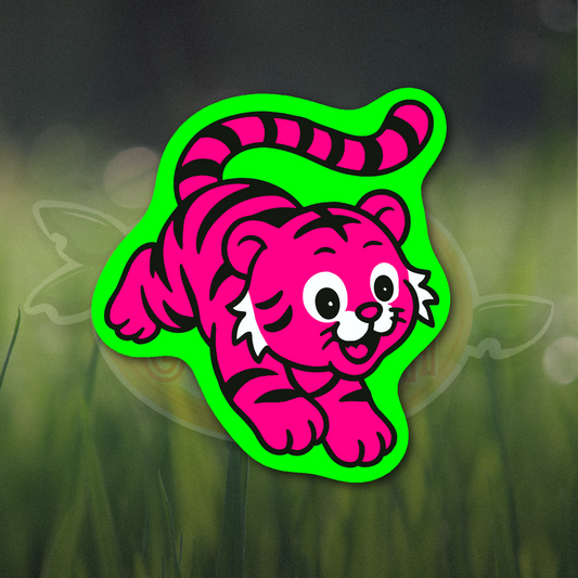 Cute Neon Pink Tiger Vinyl 3" Sticker